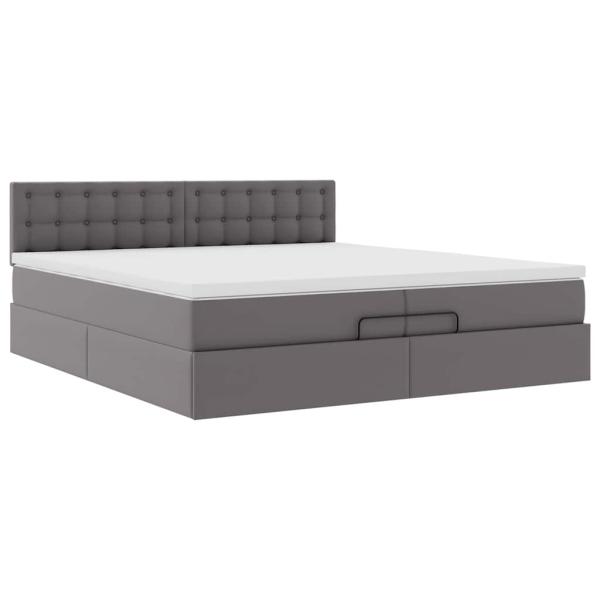 Ottoman-Bett mit Matratzen & LEDs Grau 200x200 cm Kunstleder