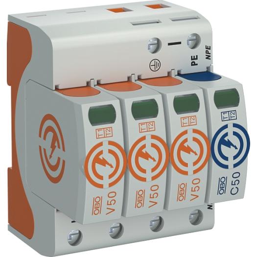 OBO Bettermann Blitzstrom-Kombiableiter 4-polig "V50-B+C/3" V50-3+NPE-280