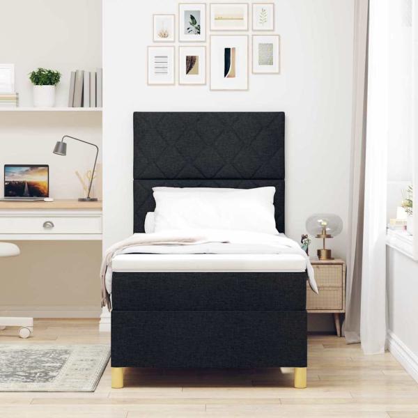 Boxspringbett mit Kopfteil Schwarz 90 x 200 cm Stoff