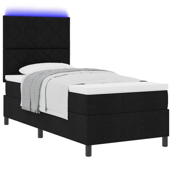 Boxspringbett mit LED-Lichtleisten Schwarz 90 x 200 cm Stoff