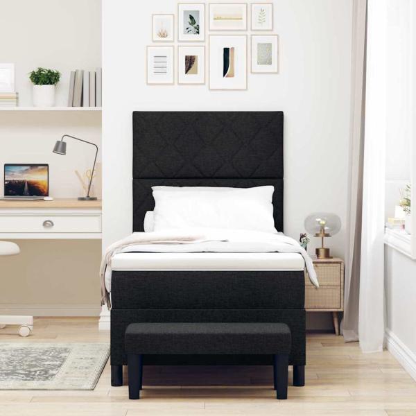 Boxspringbett mit Kopfteil Schwarz 90 x 190 cm Stoff