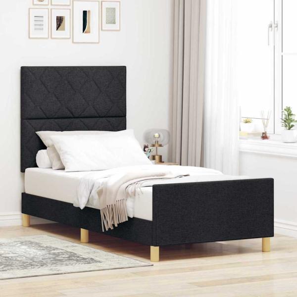 ARDEBO.de - Bettgestell mit Kopfteil Schwarz 90 x 190 cm Stoff