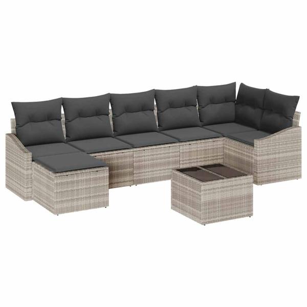 Garten-Sofa-Set 8 stk. Hellgrau Poly-Rattan