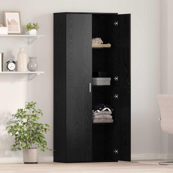 Highboard 70 x 33,5 x 180 cm Holzwerkstoff Schwarz Eichen-Optik