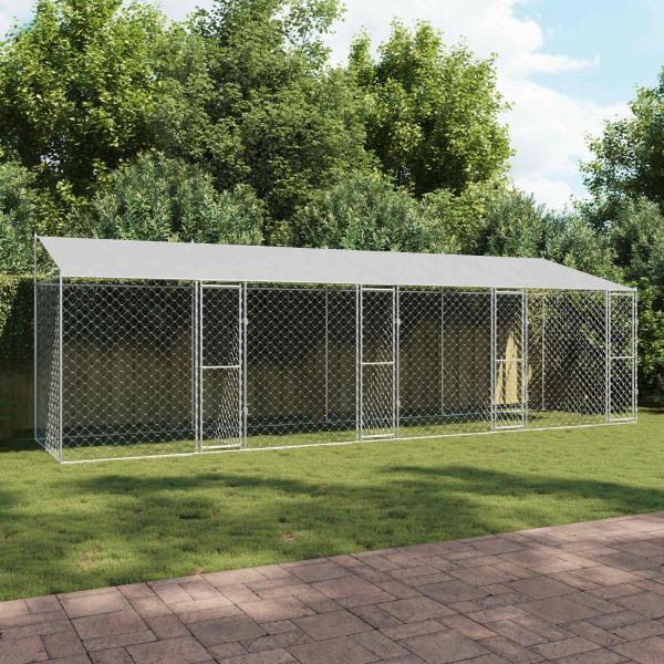 ARDEBO.de - Hundekäfig mit Dach Silber 800 x 200 x 256 cm Stahl und PE