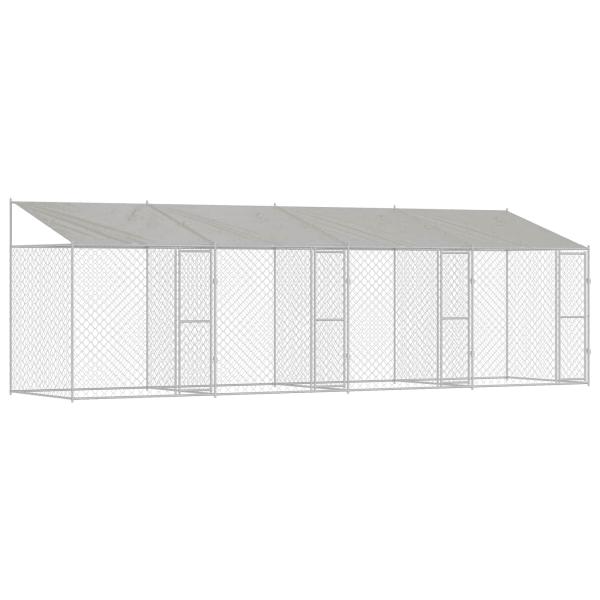 Hundekäfig mit Dach Silber 800 x 200 x 256 cm Stahl und PE