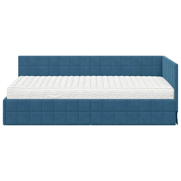 Eckbettgestell mit Matratze mit Kopfteil 2 Stk. Blau Samt