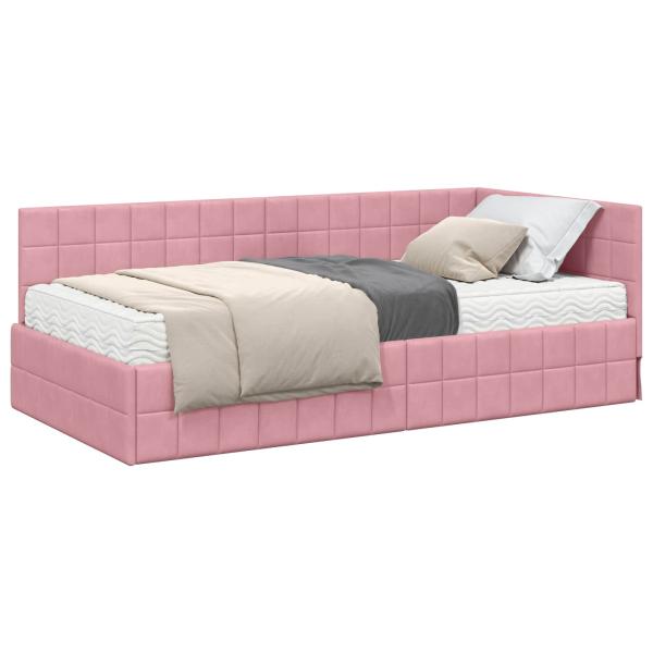 Eckbettgestell mit Matratze 2 stk. Rosa 100 x 200 cm Samt