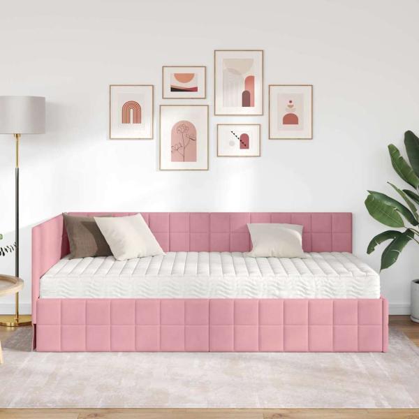 Eckbettgestell mit Matratze 2 stk. Rosa 100 x 200 cm Samt