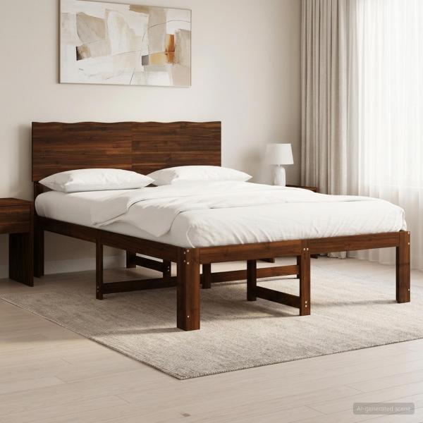 ARDEBO.de - Doppelbettgestell mit Kopfteil ROSTOCK Dunkelbraun 140 x 190 cm