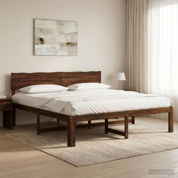 ARDEBO.de - Doppelbettgestell mit Kopfteil ROSTOCK Dunkelbraun 200 x 200 cm
