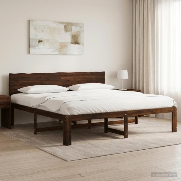 ARDEBO.de - Doppelbettgestell mit Kopfteil ROSTOCK Dunkelbraun 200 x 200 cm