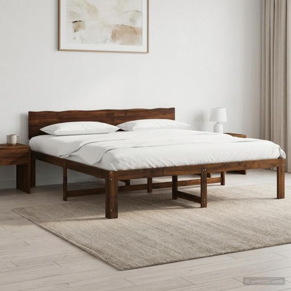 ARDEBO.de - Doppelbettgestell mit Kopfteil ROSTOCK Dunkelbraun 180 x 200 cm