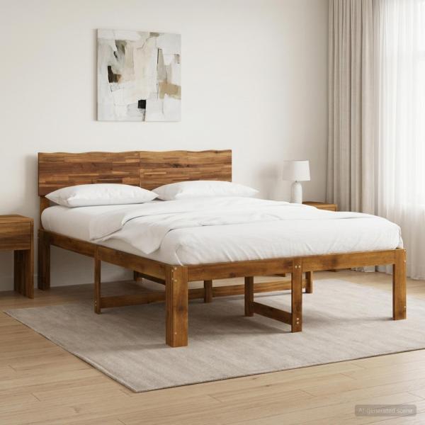 ARDEBO.de - Doppelbettgestell mit Kopfteil ROSTOCK Natur 152 x 203 cm
