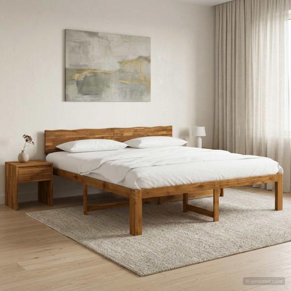 ARDEBO.de - Doppelbettgestell mit Kopfteil ROSTOCK Natur 193 x 203 cm
