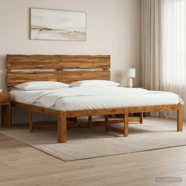 ARDEBO.de - Doppelbettgestell mit Kopfteil ROSTOCK Natur 193 x 203 cm