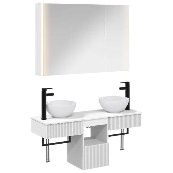 Badezimmerschrank-Set 4 stk. Weiß Holzwerkstoff