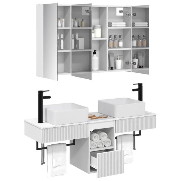 Badezimmerschrank-Set 4 stk. Weiß Holzwerkstoff