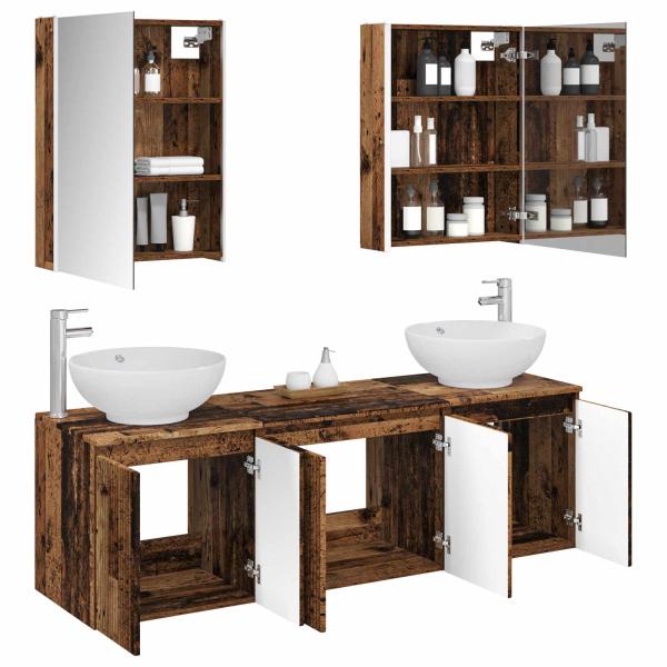 Badezimmerschrank-Set 5 stk. Altholz Holzwerkstoff