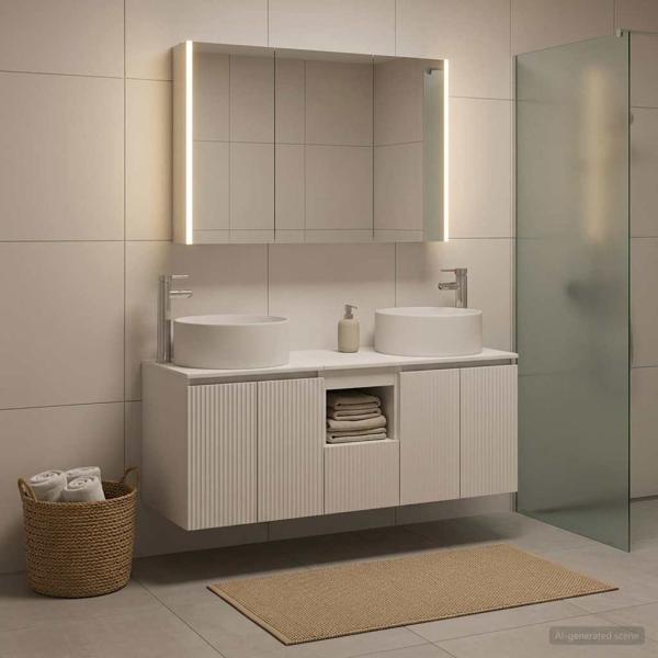 Badezimmerschrank-Set 4 stk. Weiß Holzwerkstoff