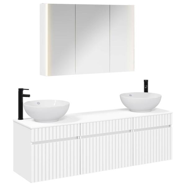 Badezimmerschrank-Set 4 stk. Weiß Holzwerkstoff