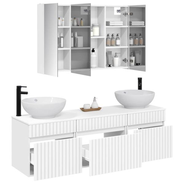 Badezimmerschrank-Set 4 stk. Weiß Holzwerkstoff
