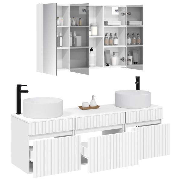 Badezimmerschrank-Set 4 stk. Weiß Holzwerkstoff