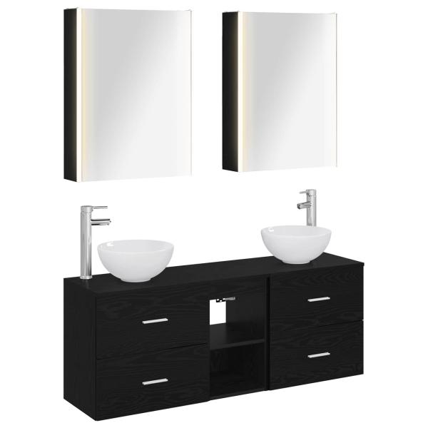 Badezimmerschrank-Set 5 stk. Schwarze Eiche Holzwerkstoff