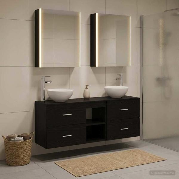 Badezimmerschrank-Set 5 stk. Schwarze Eiche Holzwerkstoff