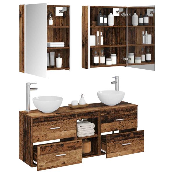 Badezimmerschrank-Set 5 stk. Altholz Holzwerkstoff