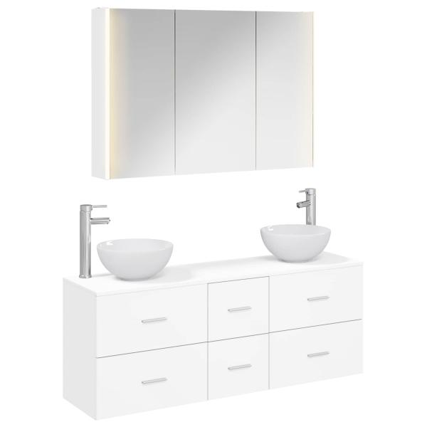 Badezimmermöbel-Set 4 stk. Weiß Ingenieurholz und Glas
