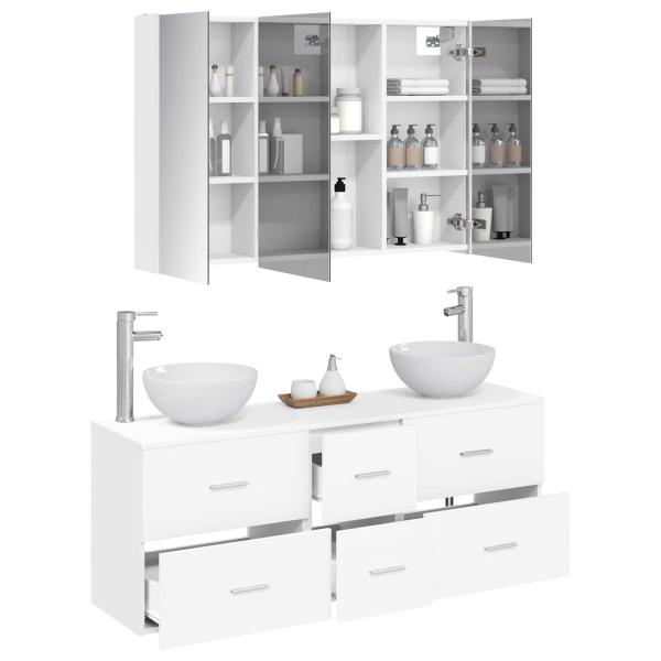 Badezimmermöbel-Set 4 stk. Weiß Ingenieurholz und Glas