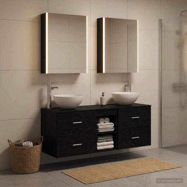 Badezimmermöbel-Set 5 stk. Schwarze Eiche