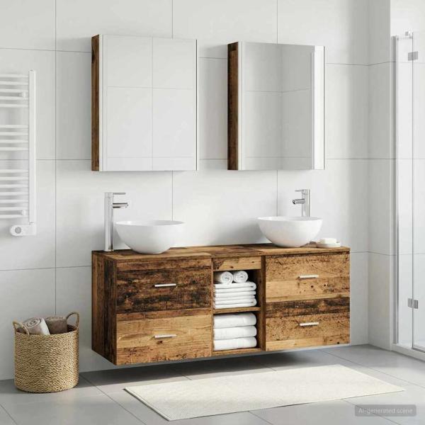 ARDEBO.de - Badezimmermöbel-Set 5 stk. Altholz Ingenieurholz und Glas