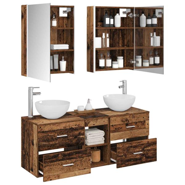 Badezimmermöbel-Set 5 stk. Altholz Ingenieurholz und Glas