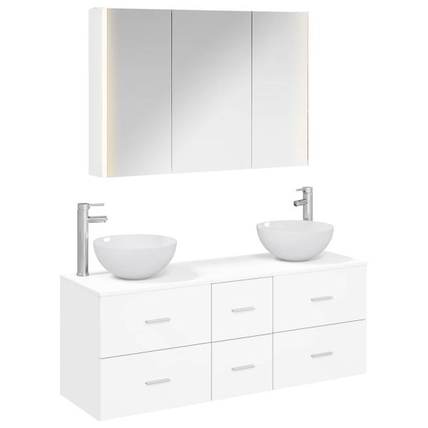 Badezimmermöbel-Set 4 stk. Weiß Ingenieurholz und Glas