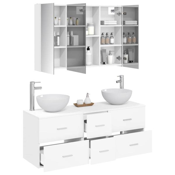 Badezimmermöbel-Set 4 stk. Weiß Ingenieurholz und Glas