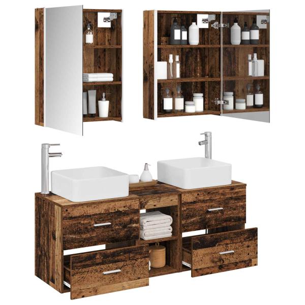 Badezimmermöbel-Set 5 stk. Altholz Ingenieurholz und Glas