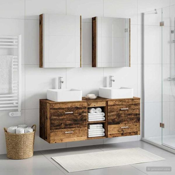 Badezimmermöbel-Set 5 stk. Altholz Ingenieurholz und Glas