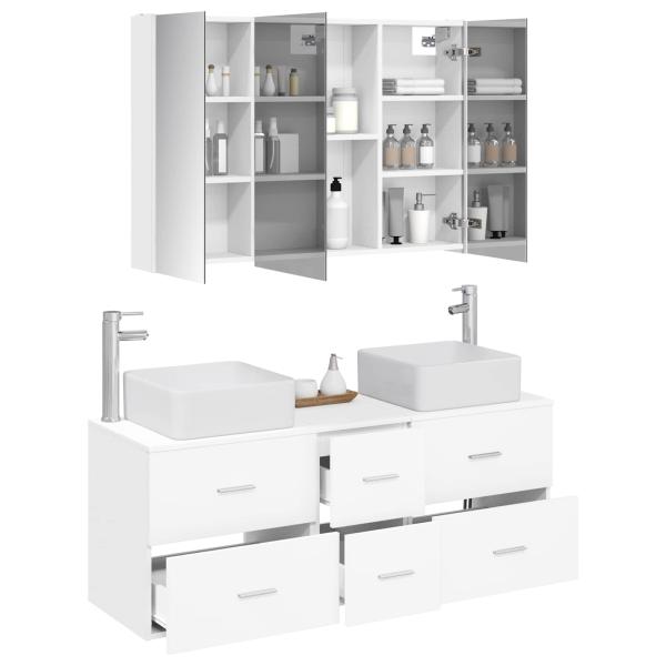 Badezimmermöbel-Set 4 stk. Weiß Ingenieurholz und Glas