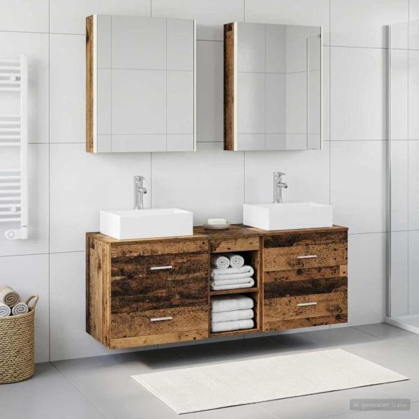 Badezimmermöbel-Set 5 stk. Altholz Ingenieurholz und Glas