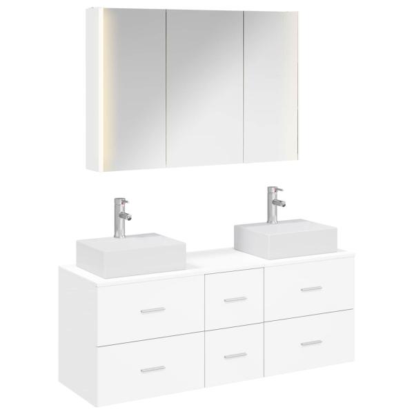 Badezimmermöbel-Set 4 stk. Weiß Ingenieurholz und Glas