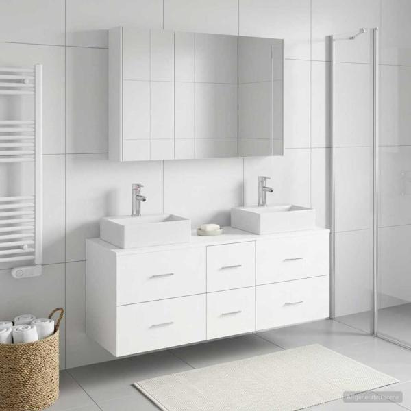 Badezimmermöbel-Set 4 stk. Weiß Ingenieurholz und Glas