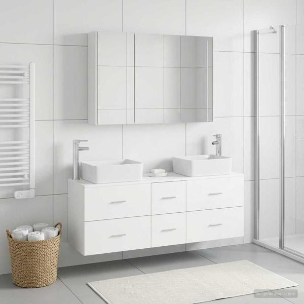 ARDEBO.de - Badezimmermöbel-Set 4 stk. Weiß Ingenieurholz und Glas