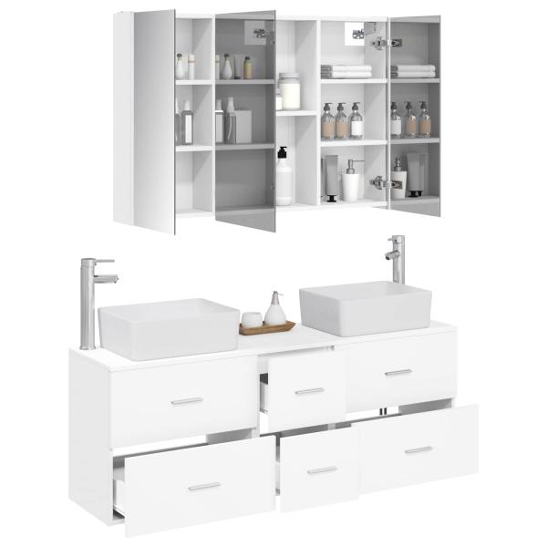 Badezimmermöbel-Set 4 stk. Weiß Ingenieurholz und Glas