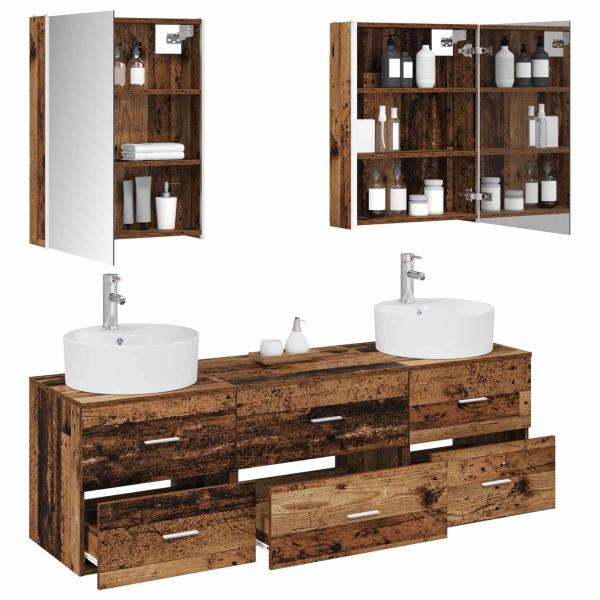 Badezimmermöbel-Set 5 stk. Altholz Ingenieurholz und Glas