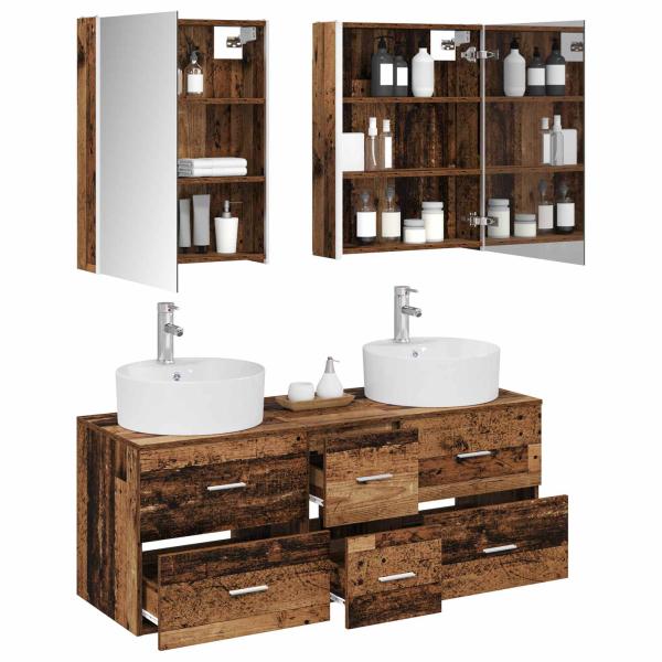 Badezimmermöbel-Set 5 stk. Altholz Ingenieurholz und Glas