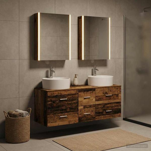 Badezimmermöbel-Set 5 stk. Altholz Ingenieurholz und Glas