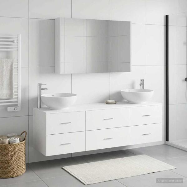 ARDEBO.de - Badezimmermöbel-Set 4 stk. Weiß Ingenieurholz und Glas