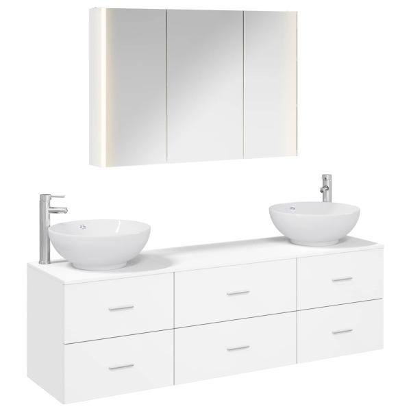 Badezimmermöbel-Set 4 stk. Weiß Ingenieurholz und Glas